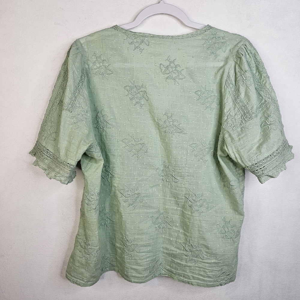 Anthropologie Delicate Green Embroidered Blouse - Picture 6 of 6